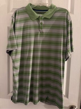 Columbia Green and Gray Striped Polo Shirt